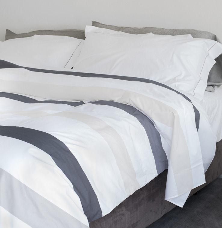 Grey White Stripe Cotton Duvet Cover Luxury Italian Bed Linens