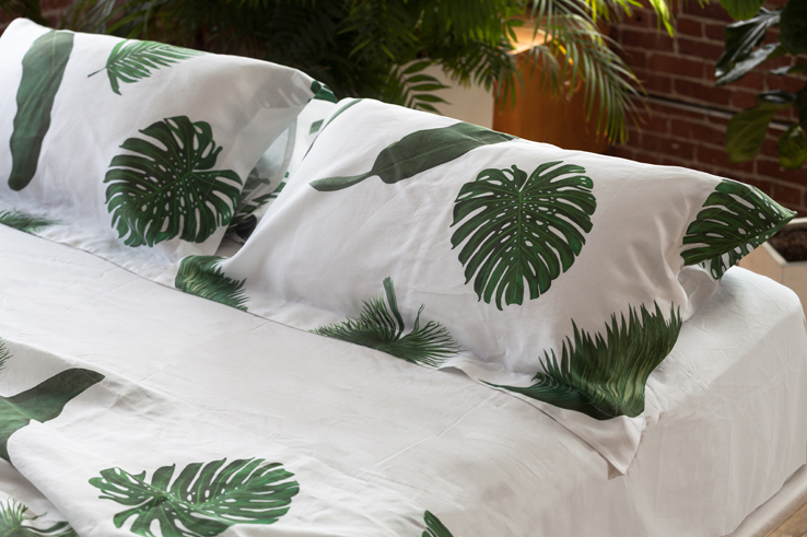 Palm Print Bed and Table Linens Shams Pillowcases