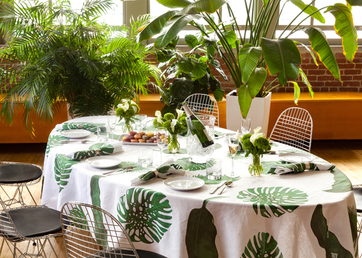 Palm Print Bed and Table Linens Tablecloth Napkins