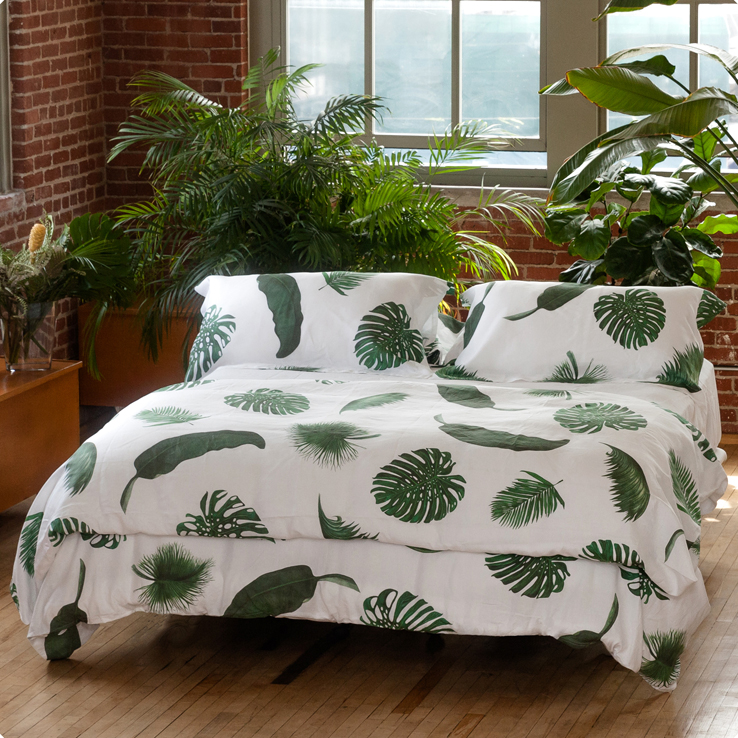 Palm Print Bed and Table Linens Duvet Cover Monstera Banana